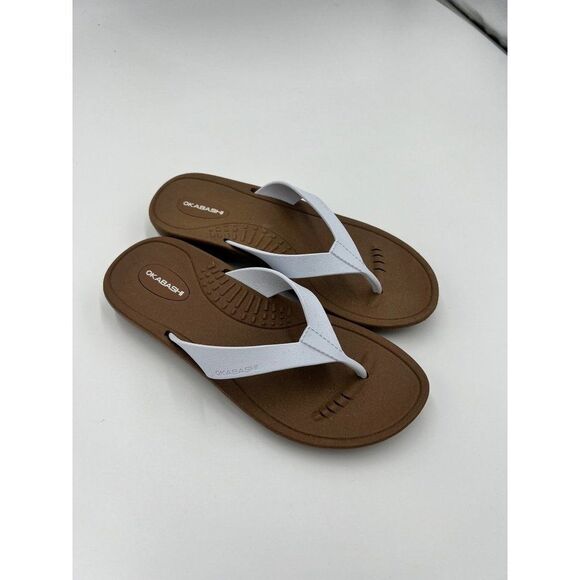 Brand‎ New Okabashi Breeze White & Tan Flip Flop For Women Size Small 5-6 - Picture 2 of 9